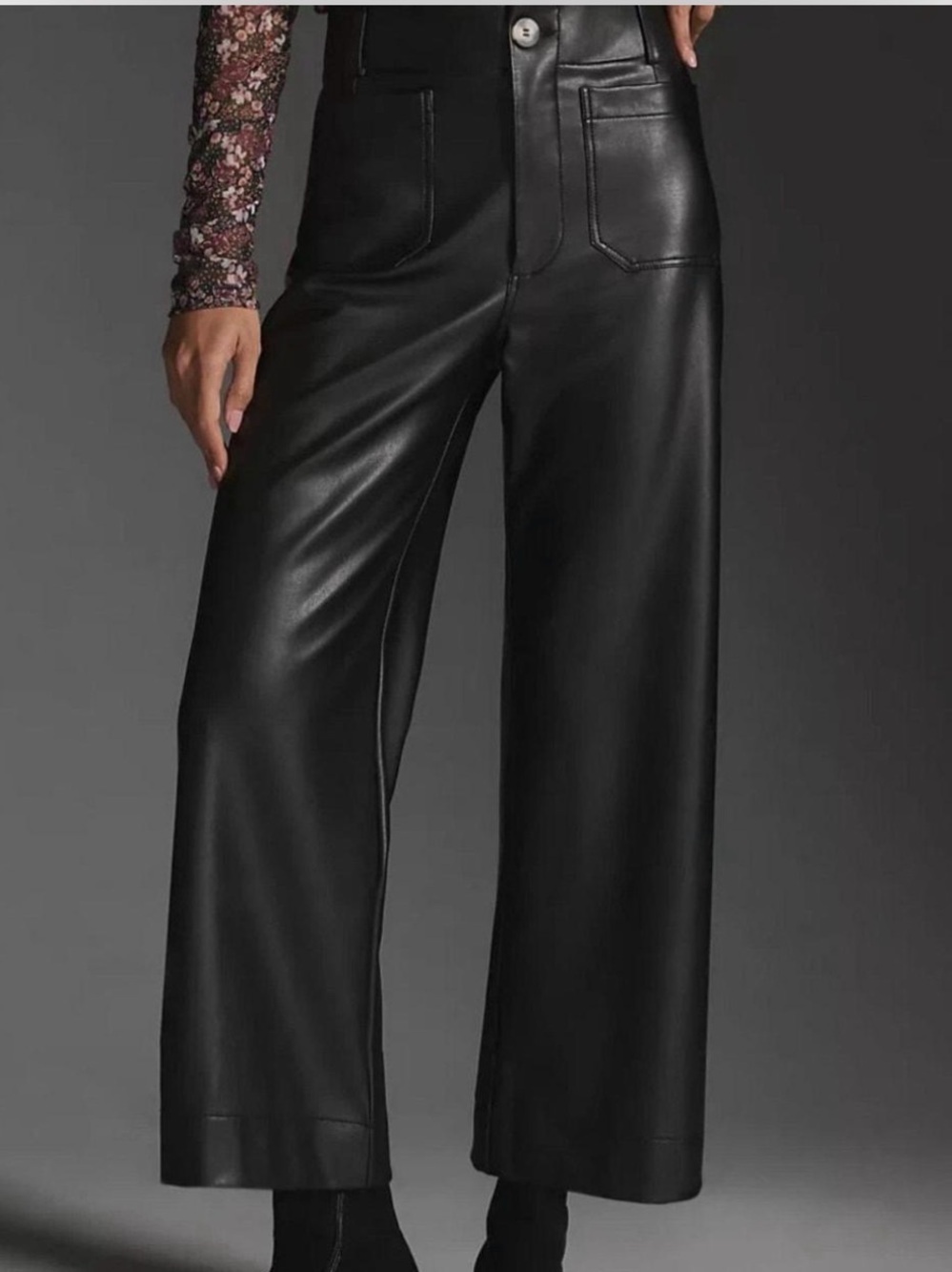 Maeve Black Faux Leather Wide-Leg Pants